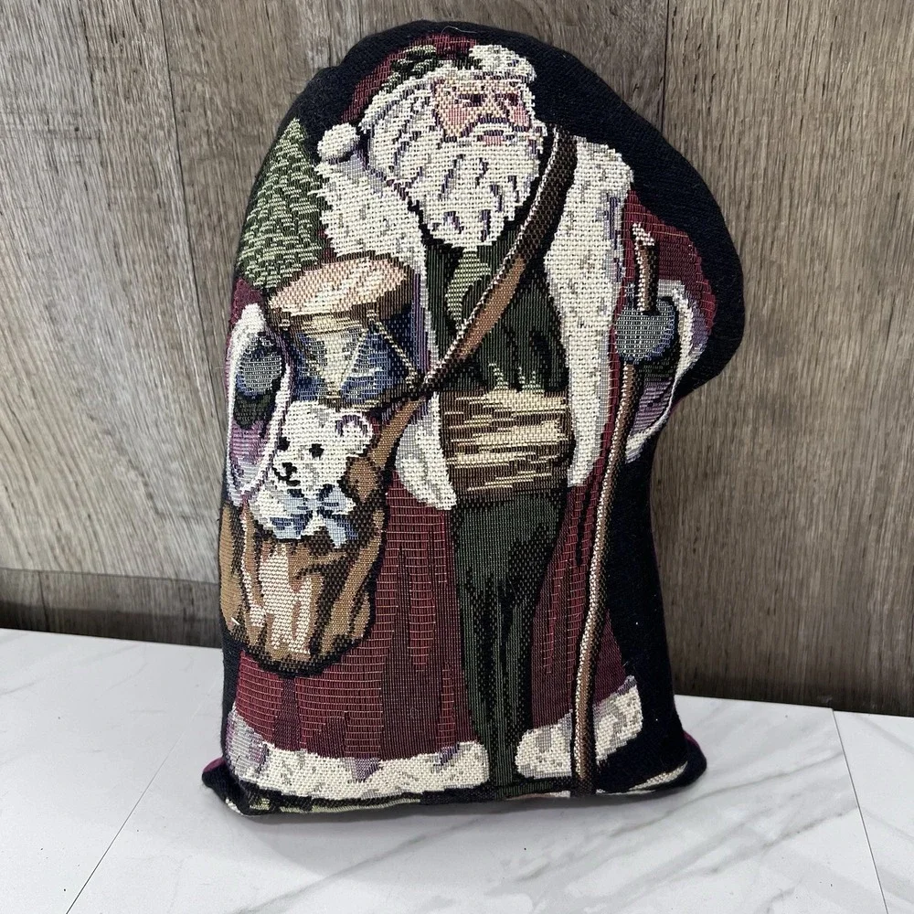 Vtg Santa Tapestry Pillow Folk Art Country MINT Condition 13x5.5x2.5